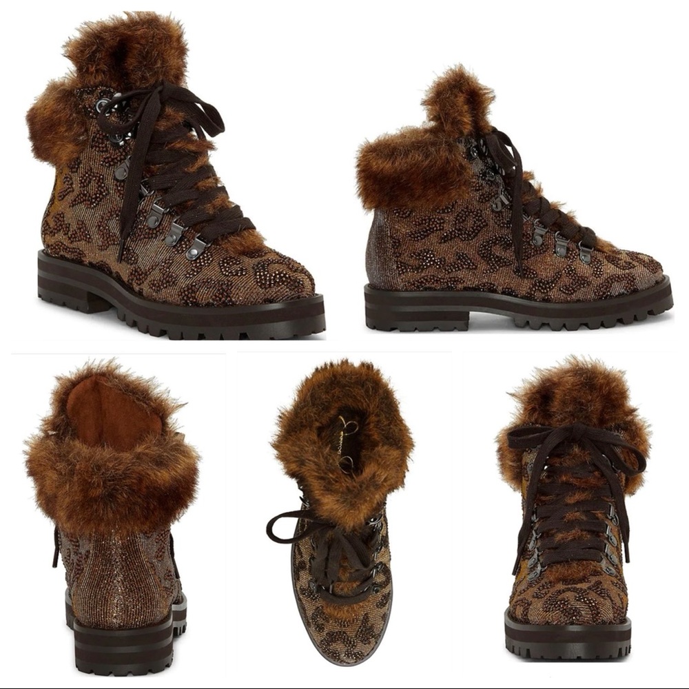 Brand new, never worn Jessica Simpson Norina Rhinestone leopard print booties